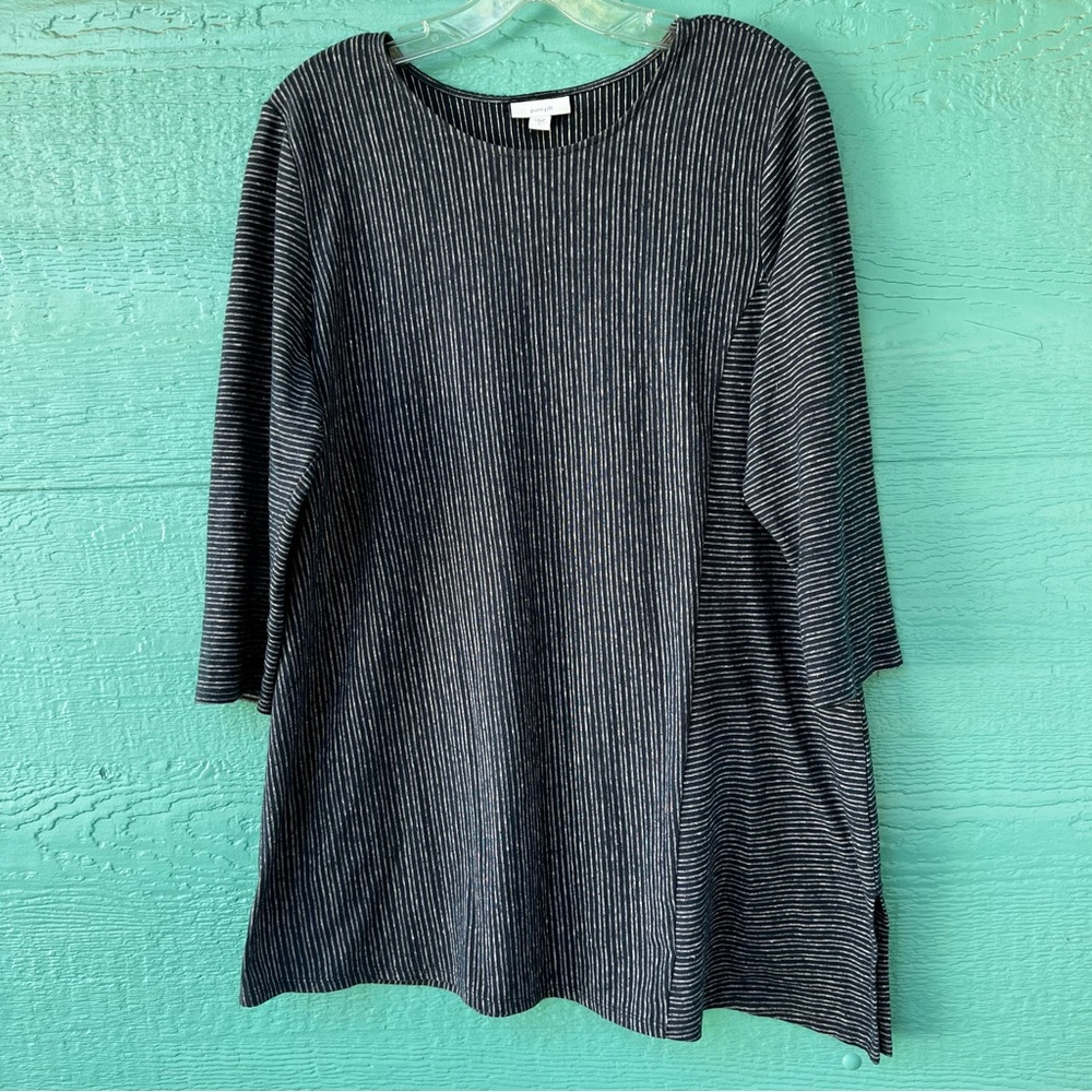 HEMP ORGANIC COTTON BLUE STRIPED TUNIC TOP 3/4 SLEEVES SZ LARGE PURE JILL J.JILL